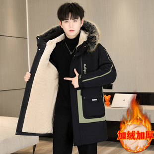 男士棉衣外套冬季加绒加厚防寒中长款袄子青少年男装冬装派克棉服