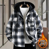 加绒加厚格子外套男冬季 初中高中学生夹克酷帅青少年大童男装 棉衣