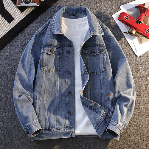 翻领牛仔外套男春秋季2025新款美式潮牌宽松褂子男生痞帅工装夹克