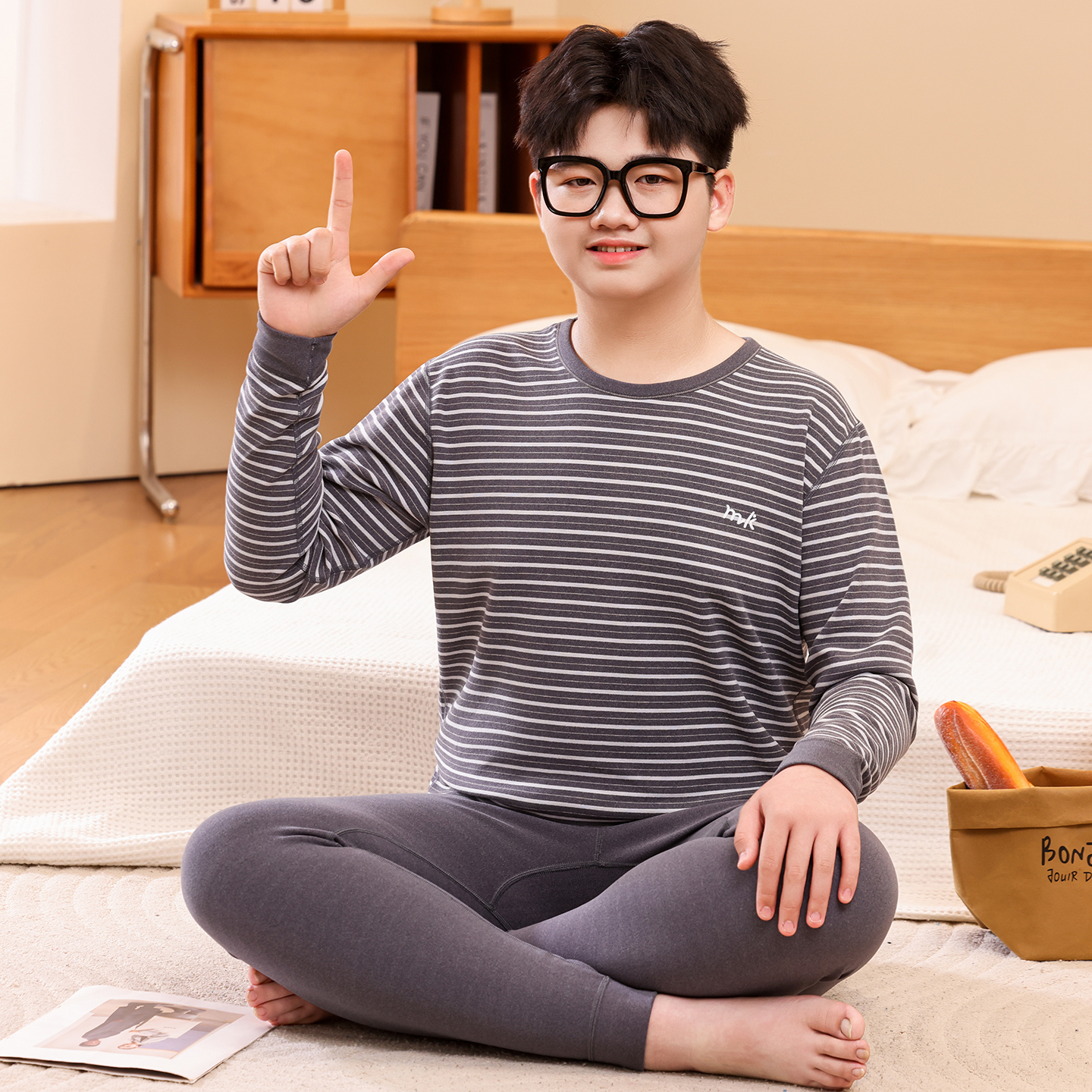 胖大童秋衣秋裤男孩青少年加肥加大保暖内衣套装初高中学生打底衫