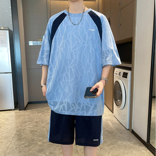 初中高中学生运动套装 潮牌青少年大童短袖 t恤速干冰丝短裤 男夏季
