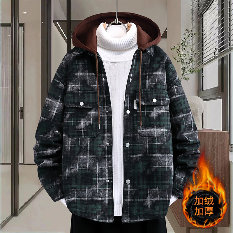 加绒加厚牛仔外套男士秋冬季2025新款夹克青少年学生保暖派克棉服