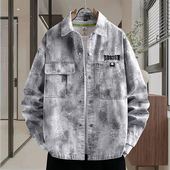 做旧扎染水洗牛仔衣服男外套春季 美式 复古潮牌夹克青少年宽松衬衣