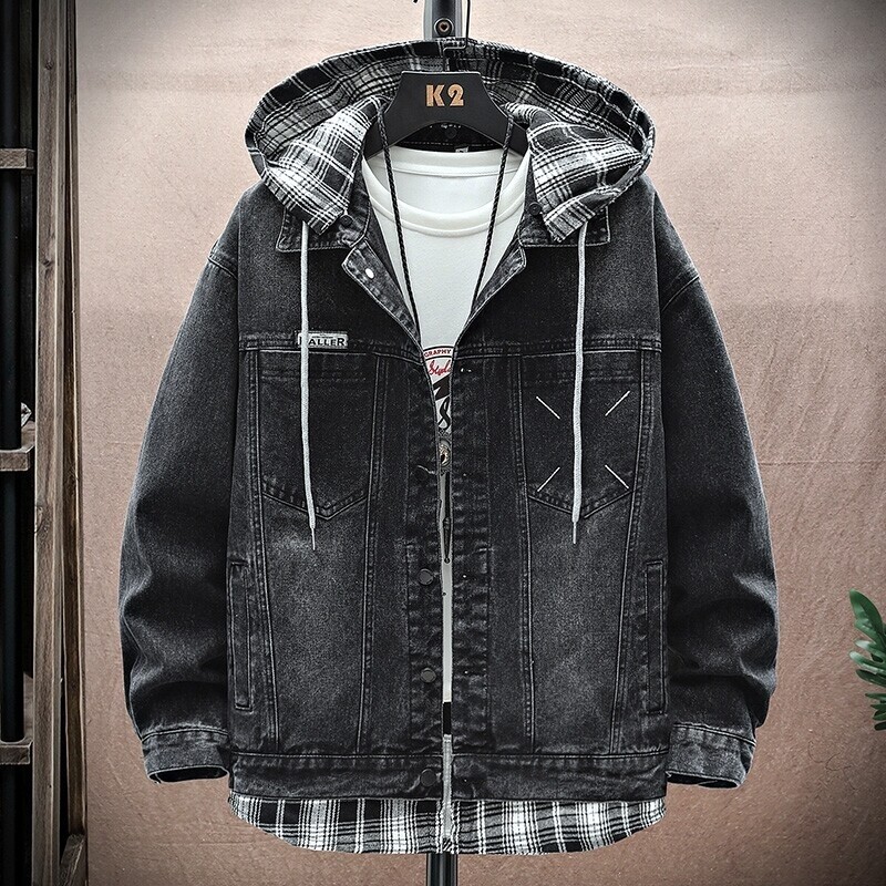 假两件牛仔衣服男外套2025春秋季新款日系潮牌夹克青少年男孩上衣