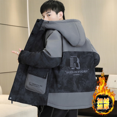 时尚撞色夹克男款秋冬季潮流百搭风衣男士青少年学生加绒加厚外套