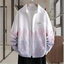 青少年渐变色衬衫男款长袖2025新款春秋季初高中学生牛仔衬衣外套