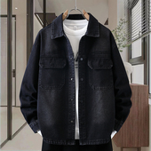 衬衫 黑色牛仔外套男士 休闲长袖 潮流百搭宽松翻领夹克男春秋款 春季