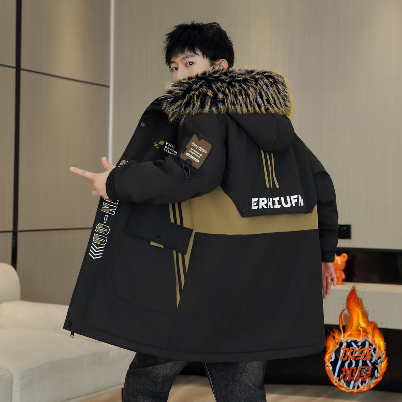 中长款棉衣男士派克服冬季加厚保暖保暖外套韩版潮帅气青少年棉服