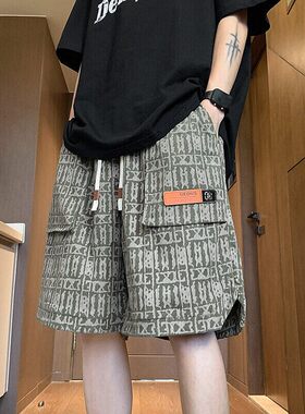 工装短裤男夏季薄款美式高街宽松中裤初高中学生休闲运动五分裤子