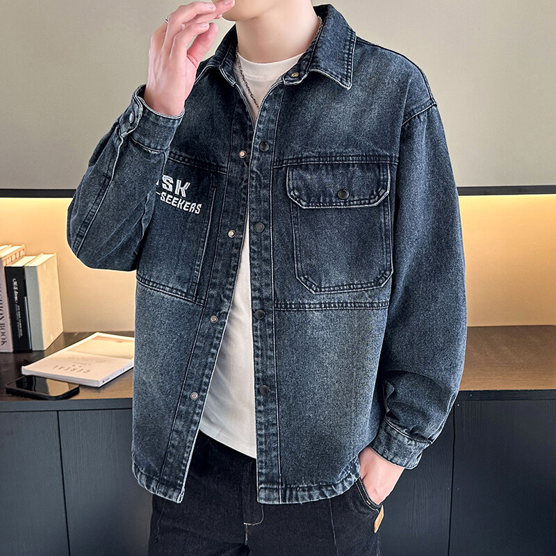 青少年牛仔夹克男春秋款时尚潮流韩版工装外套男款初高中学生外衣