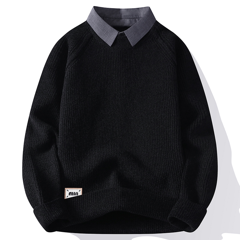 假两件衬衫领毛衣男款秋冬季高级感痞帅气加厚内搭上衣针织打底衫