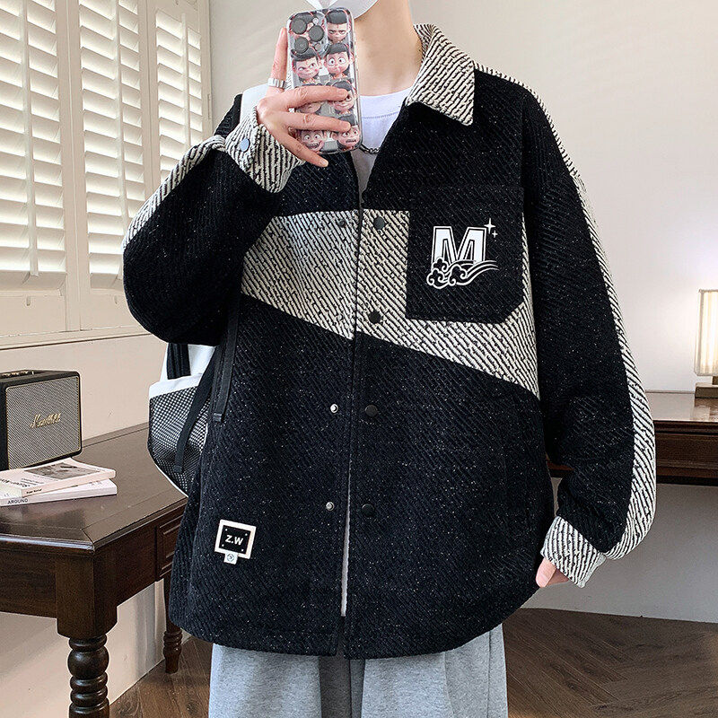 青少年翻领外套男春秋季韩版潮开衫上衣帅气初高中学生高级感夹克