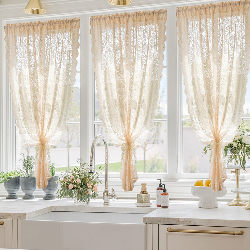 法式蕾丝纱帘厨房半帘短帘美式窗帘窗纱卧室飘窗客厅门帘隔断帘