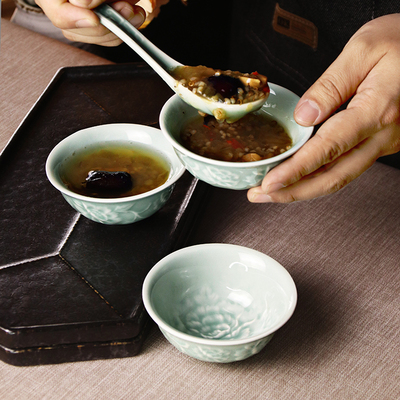 龙泉青瓷浮雕牡丹花3.5寸小汤碗甜品碗