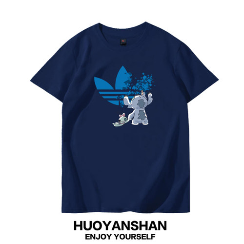 史迪奇短袖T恤男女联名纯棉宽松大码情侣装迪士史迪仔半袖上衣