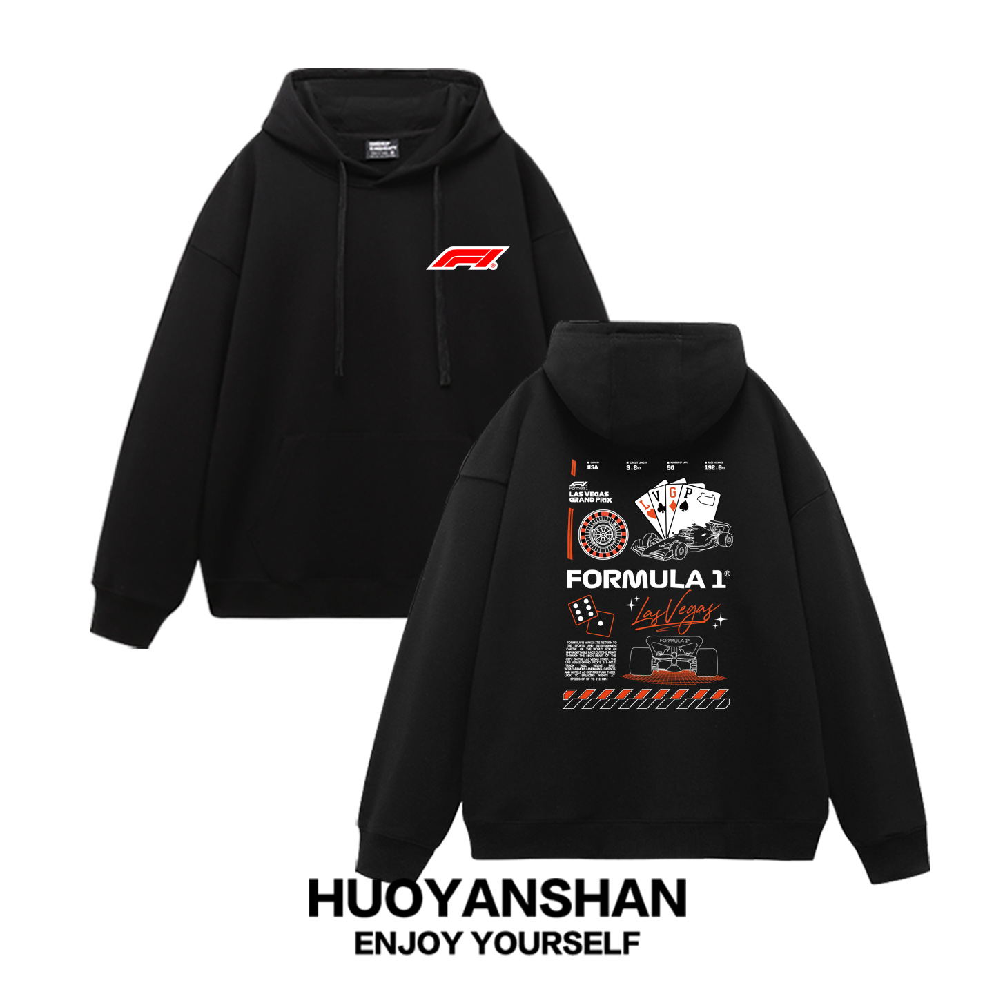 F1连帽卫衣男女联名拉斯维加斯方程式赛车运动宽松骑行帽衫情侣装