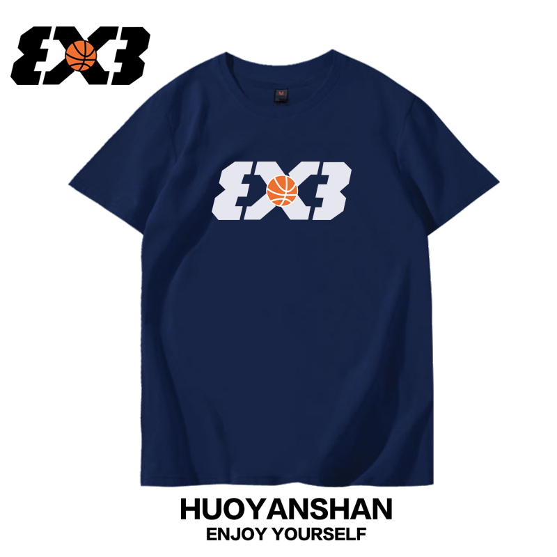 篮球t恤男女3x3短袖美式投篮训练服纯棉宽松大码球衣跑步健身半袖