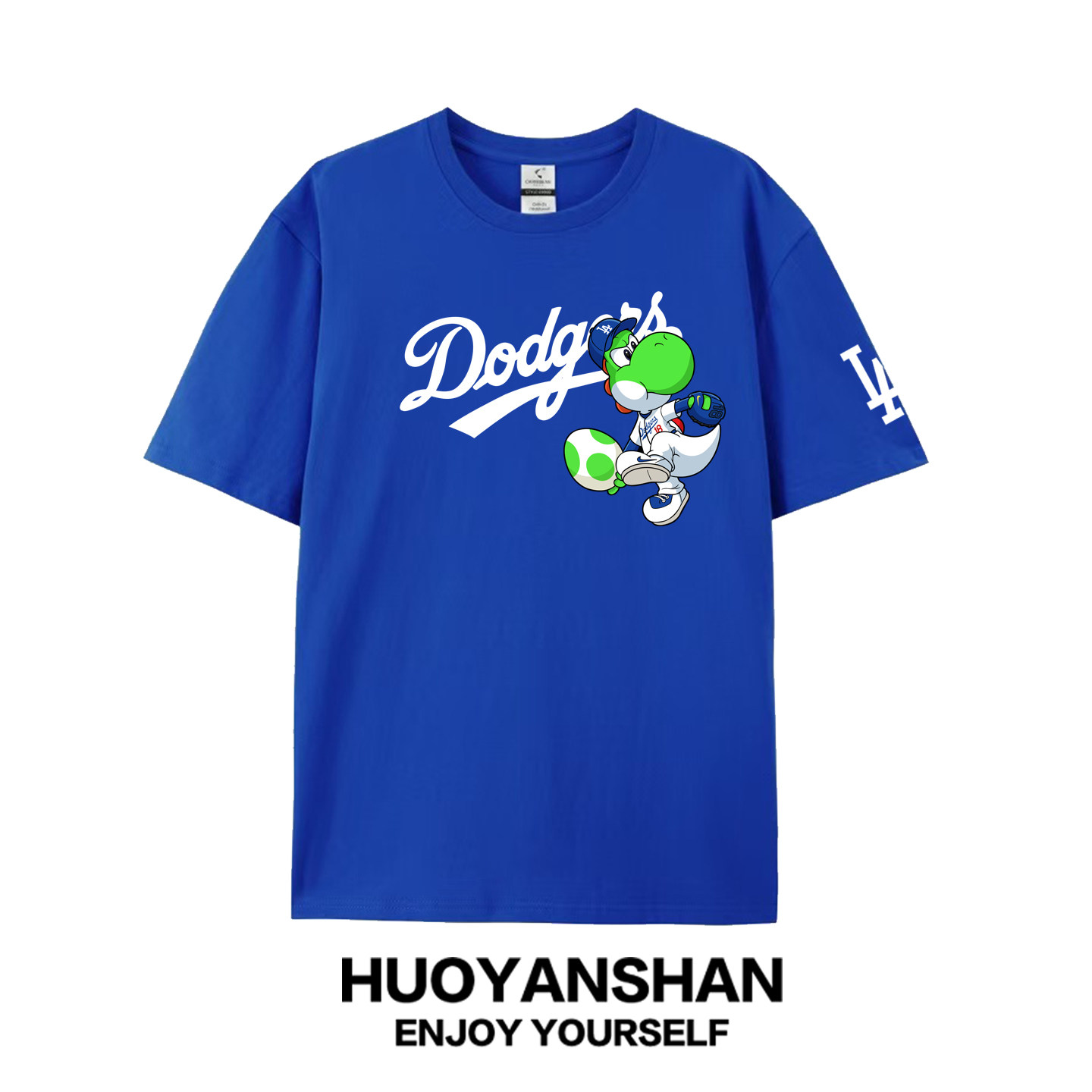 超级玛丽耀西短袖T恤男女联名LA道奇队纯棉宽松情侣夏装大码半袖