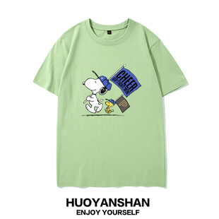 洋基队史努比短袖T恤男女联名NY棒球队加油情侣装纯棉宽松半袖潮