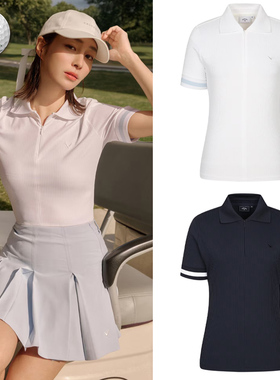 2025夏新品韩国代购CALLAWA*高尔夫女翻领半拉链弹力运动短袖T恤