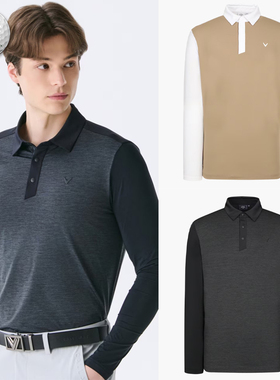 2025夏新韩国代购CALLAWA*高尔夫男翻领凉感柔软透气运动长袖T恤