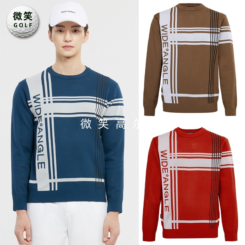 高尔夫男士圆领大格纹运动针织衫