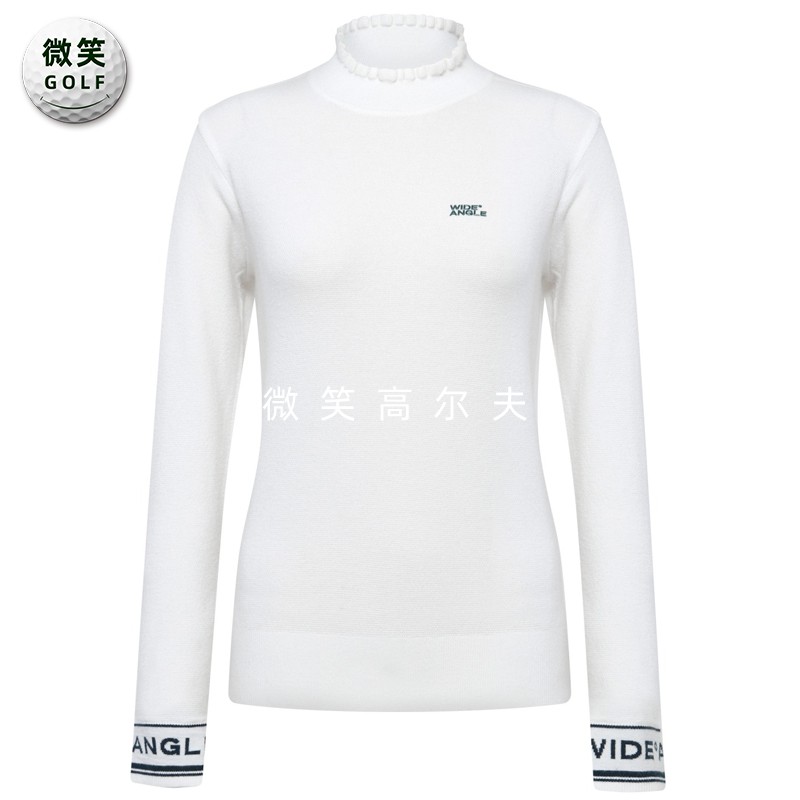 高尔夫女荷叶高领修身羊毛针织衫
