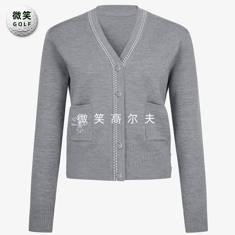 高尔夫女V领柔软羊毛针织开衫