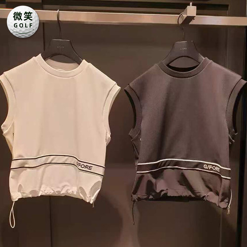 高尔夫女士圆领条纹运动无袖背心