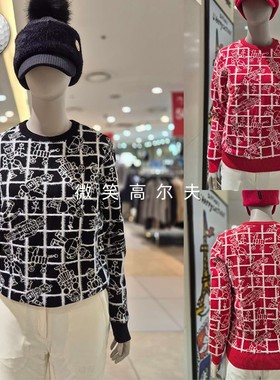 2025冬韩国代购CASTELBAJAC插图图案高尔夫球服女士提花防风毛衣