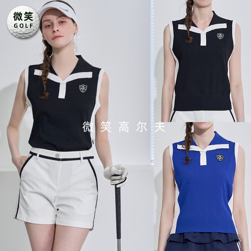 特价2026夏季新款韩国代购翻领拼色显瘦高尔夫球服女士无袖针织衫