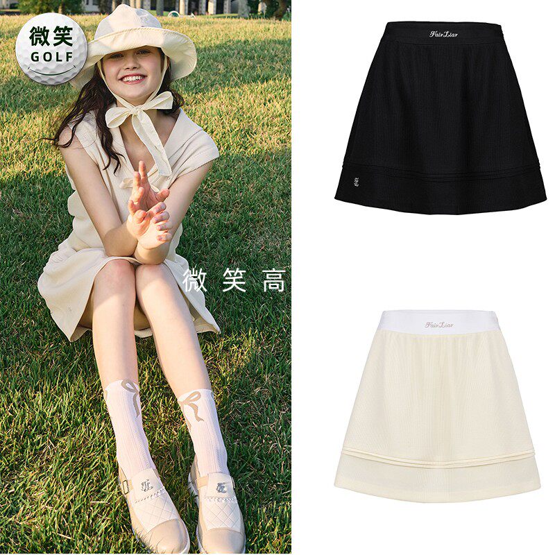 2026夏韩国代购FairLiar华夫格松紧高尔夫服装女褶皱半身裙A字裙图片