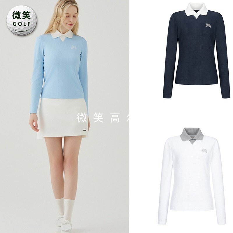 2025春款款韩国代购MARTINE假两件配色高尔夫球服女士长袖T恤GOLF