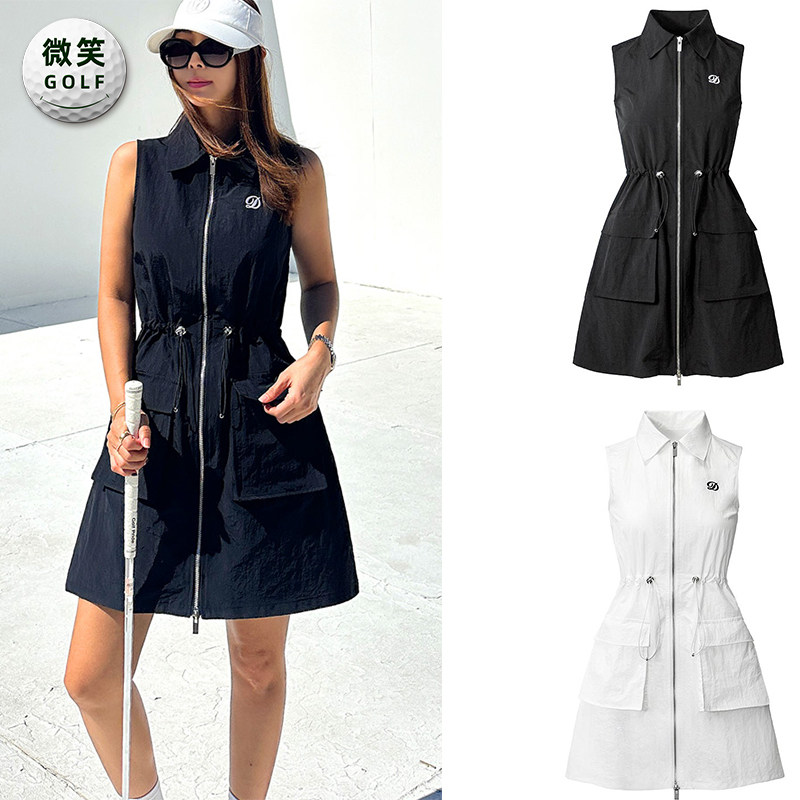 特价2025夏款韩国代购休闲口袋高尔夫球服女士收腰无袖连衣裙GOLF