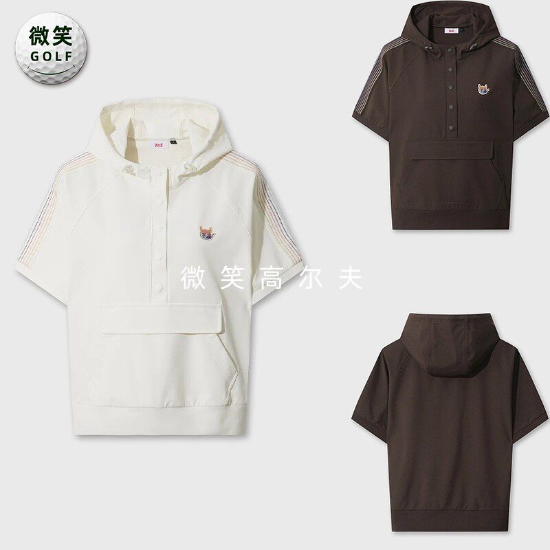 2026夏新款韩国代购WAAC连帽休闲高尔夫球服女士运动宽松短袖T恤