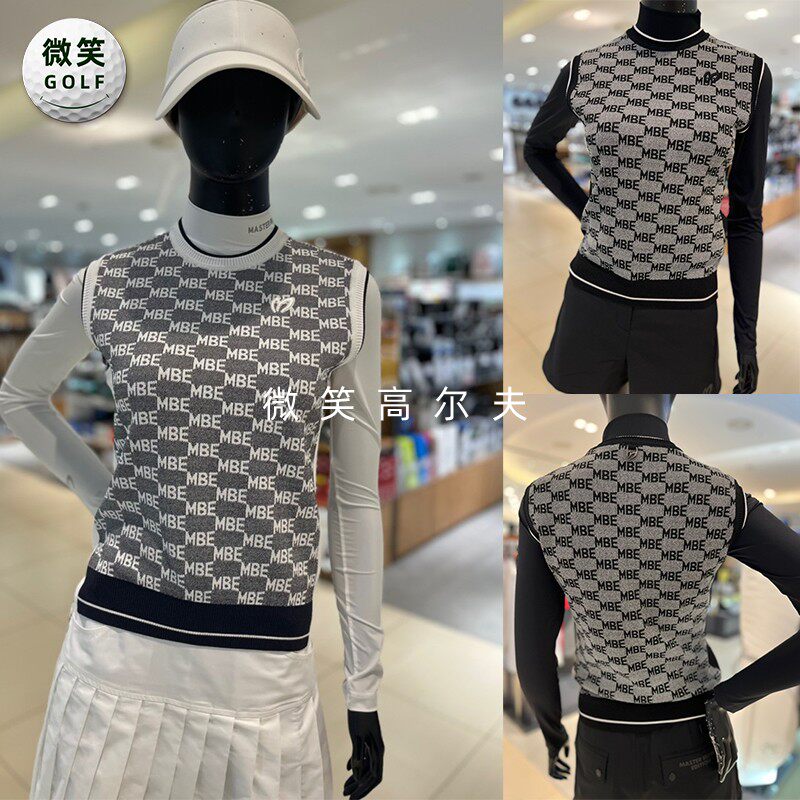 2025春韩国代购MASTER PG标志提花高尔夫球服女针织马甲背心GOLF