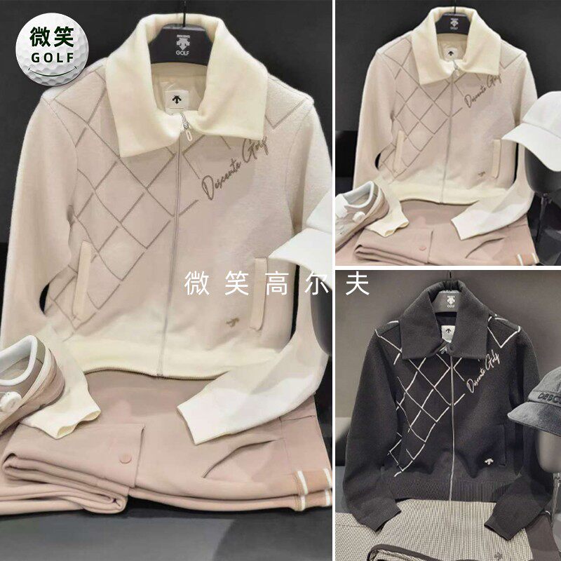 特价2025秋冬韩国代购高尔夫女翻领拉链格子字母图案保暖运动外套
