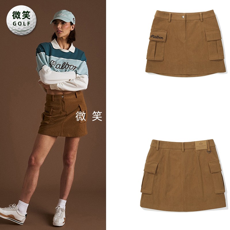 2025新款韩国代购MALBON灯芯绒大口袋高尔夫服装女士休闲半身短裙