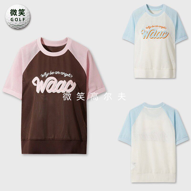 2026夏新款韩国代购WAAC拼色连肩网眼高尔夫球服女士休闲短袖T恤