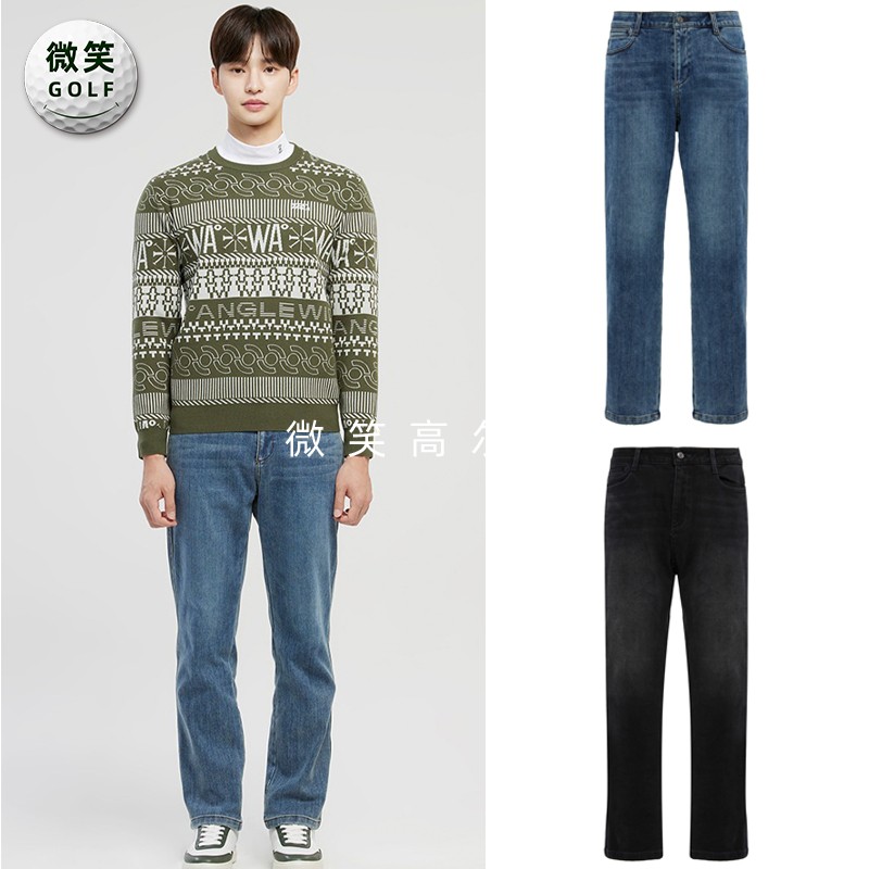高尔夫男士抓绒保暖直筒牛仔长裤