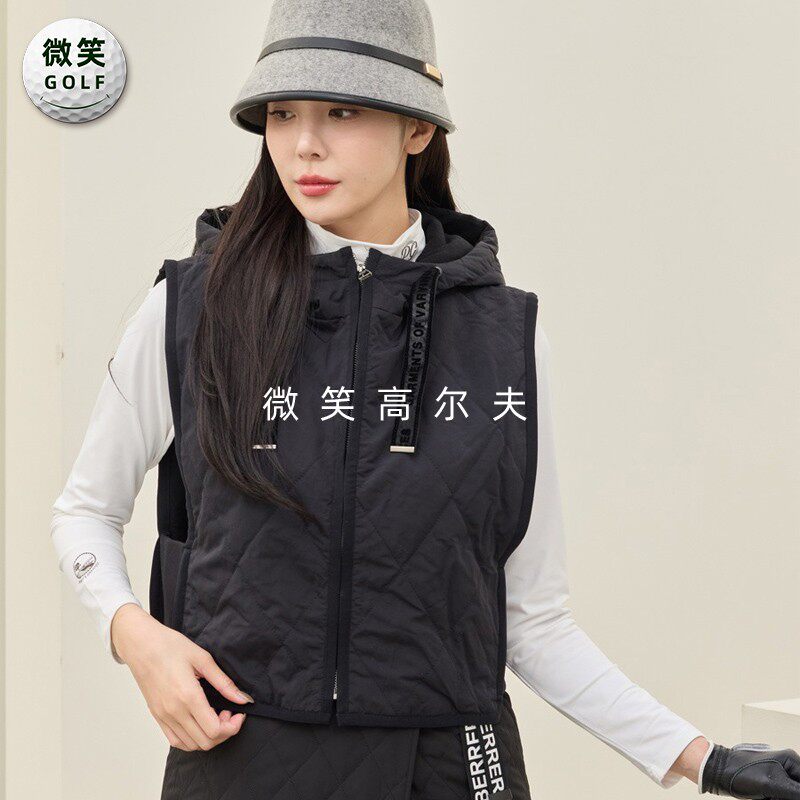 高尔夫女士连帽绗缝保暖马甲背心