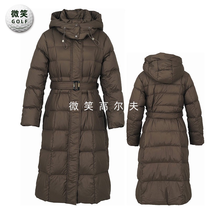 特价2025冬季新款韩国代购连帽收腰高尔夫球服女士长款保暖羽绒服