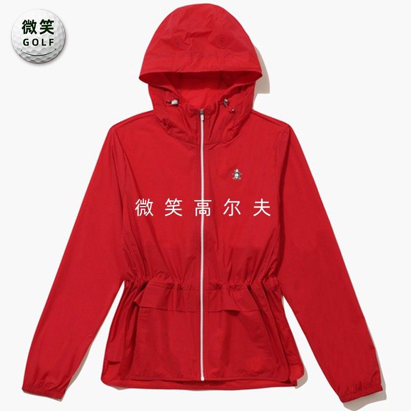 高尔夫女连帽收腰防水风衣外套