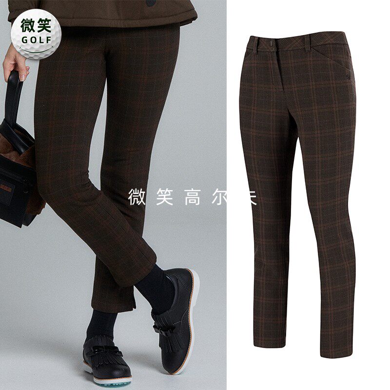 特价2025冬季新款韩国代购ELLE格子修身高尔夫球服女士运动长裤