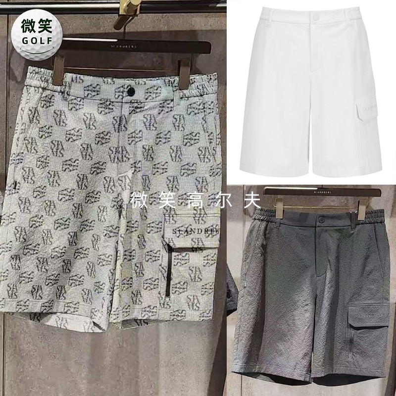 高尔夫男松紧腰图案泡泡纱短裤