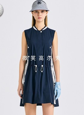 2025夏新品韩国代购GFOR*高尔夫女测条纹轻质收腰运动无袖连衣裙
