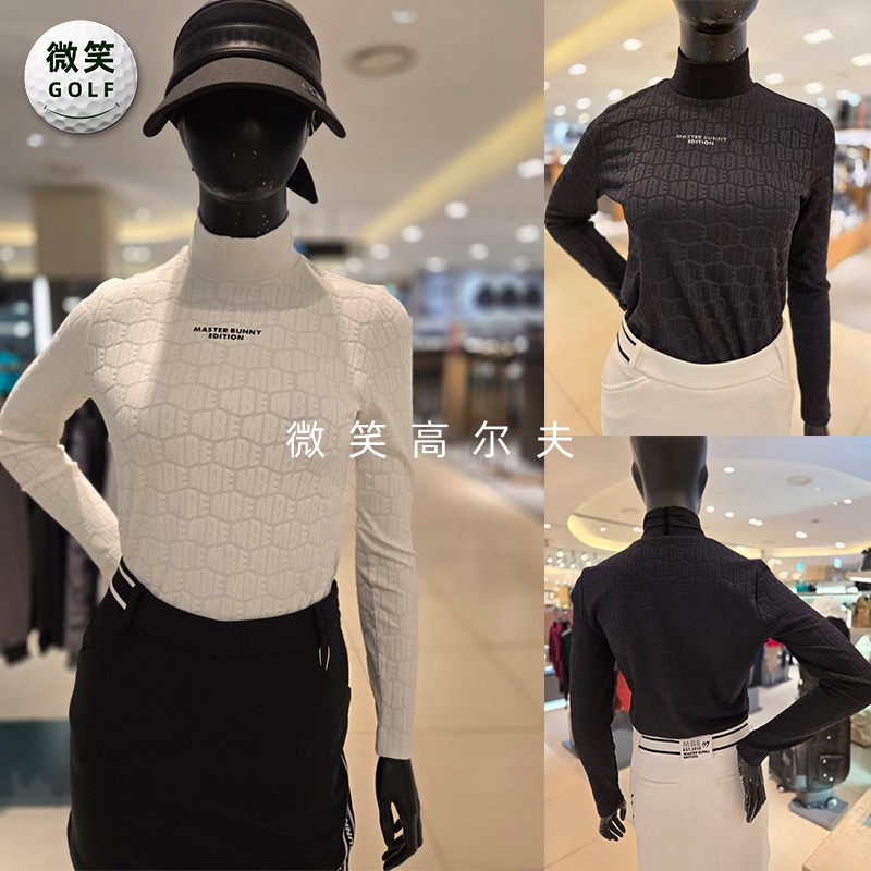 2025秋款韩国代购MASTERBUNNY压花标志高尔夫球服女士高领长袖T恤