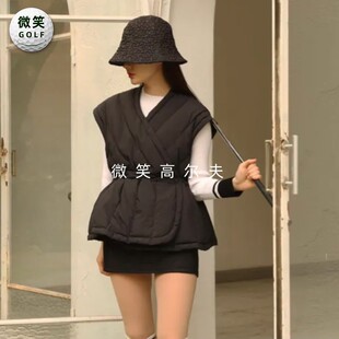 特价2025冬款韩国代购气质收腰高尔夫球服女士外穿羽绒棉马甲坎肩