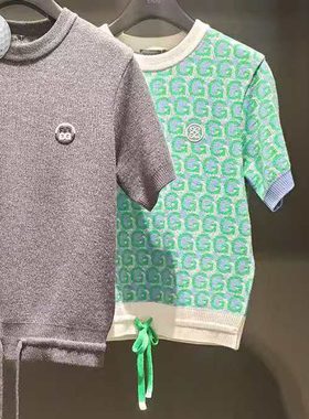 2025春新韩国代购GFOR*高尔夫女圆领图案羊毛混纺运动短袖针织衫