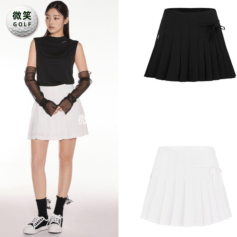 2025秋款韩国代购FairLiar蝴蝶结甜美高尔夫球服女士百褶半身短裙
